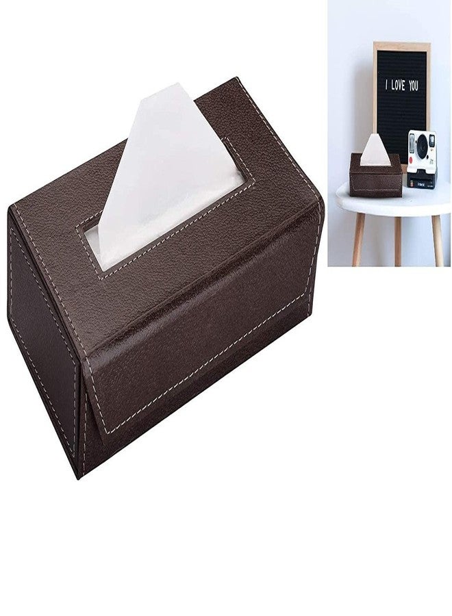 LEEZEL Tissue Box Holder with 2 Ply 100 Pulls Facial Tissue- Tissue Holder - Car Tissue Box Holder - Tissue Dispenser for Bathroom - Vegan Leather Tissue Box - Napkin Box (Brown) - Image 2